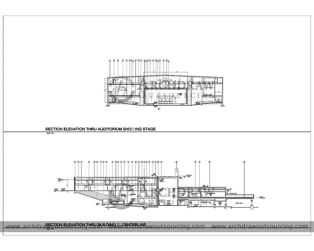 Auditoriam Section Elevation Plan Drawing US