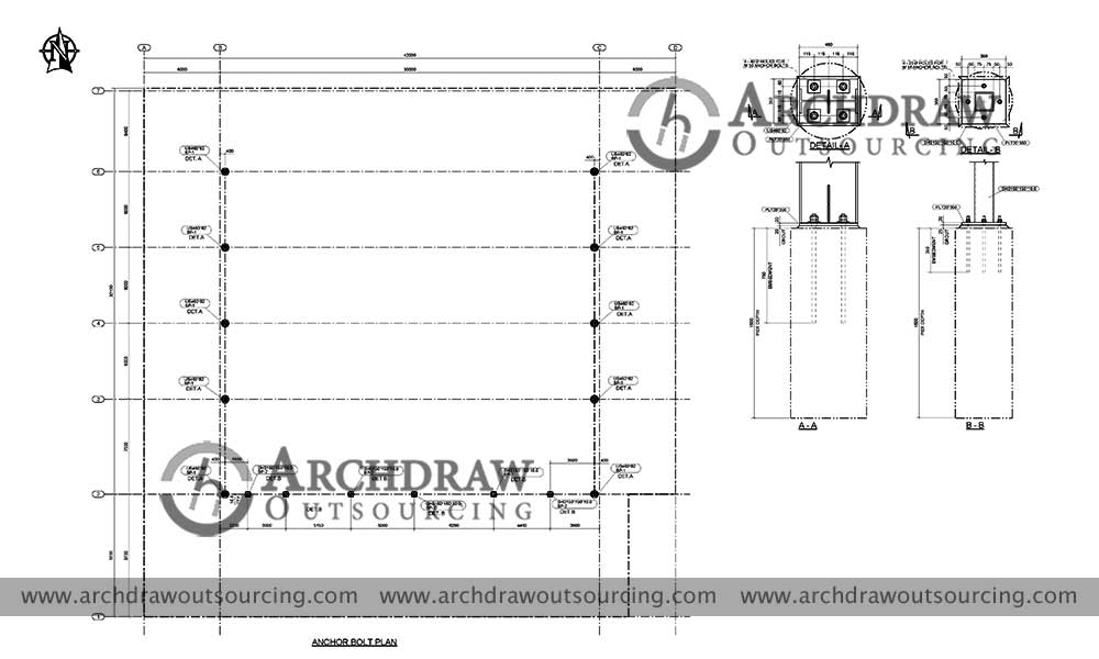 Steel Fabrication Shop Drawing Anchor Bolt Plan US