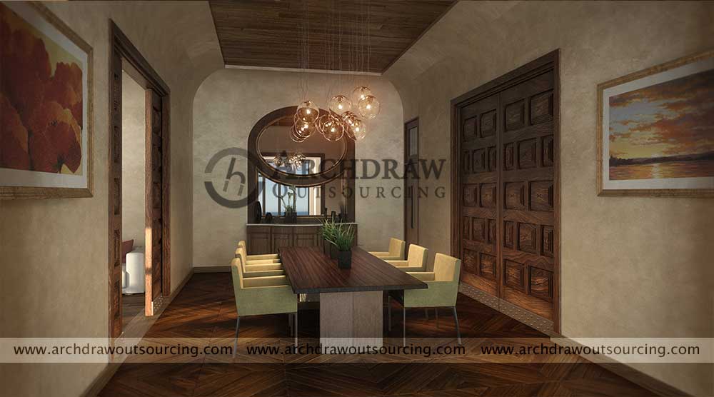 Villa Interior Dining Area 3D Rendering US